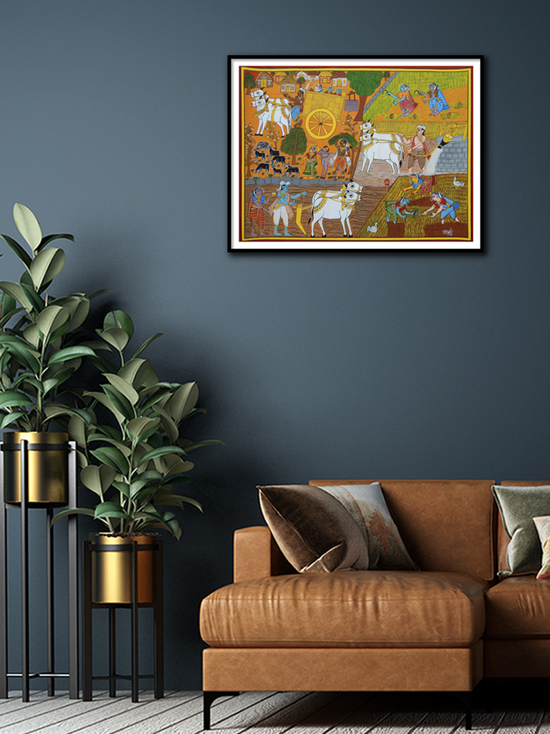 RURAL VILLAGE LIFE: CHERIYAL SCROLL PAINTING FOR SALE