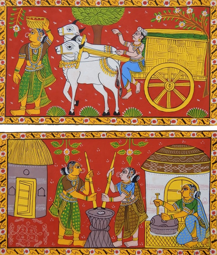 RURAL VILLAGE LIFE: CHERIYAL SCROLL PAINTING by Sai Kiran (Set of 2) Thumbnail