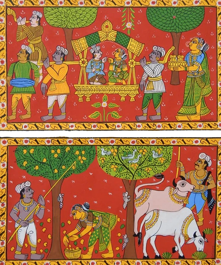 RURAL VILLAGE LIFE: CHERIYAL SCROLL PAINTING by Sai Kiran (Set of 2) Thumbnail
