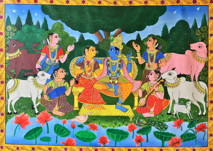 Radha Krishna  CHERIYAL SCROLL PAINTING by Sai Kiran Thumbnail