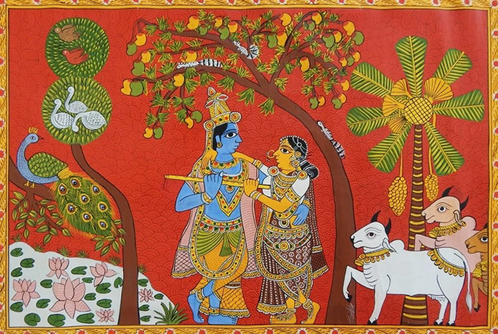 Radha Krishna: CHERIYAL SCROLL PAINTING by Sai Kiran Thumbnail