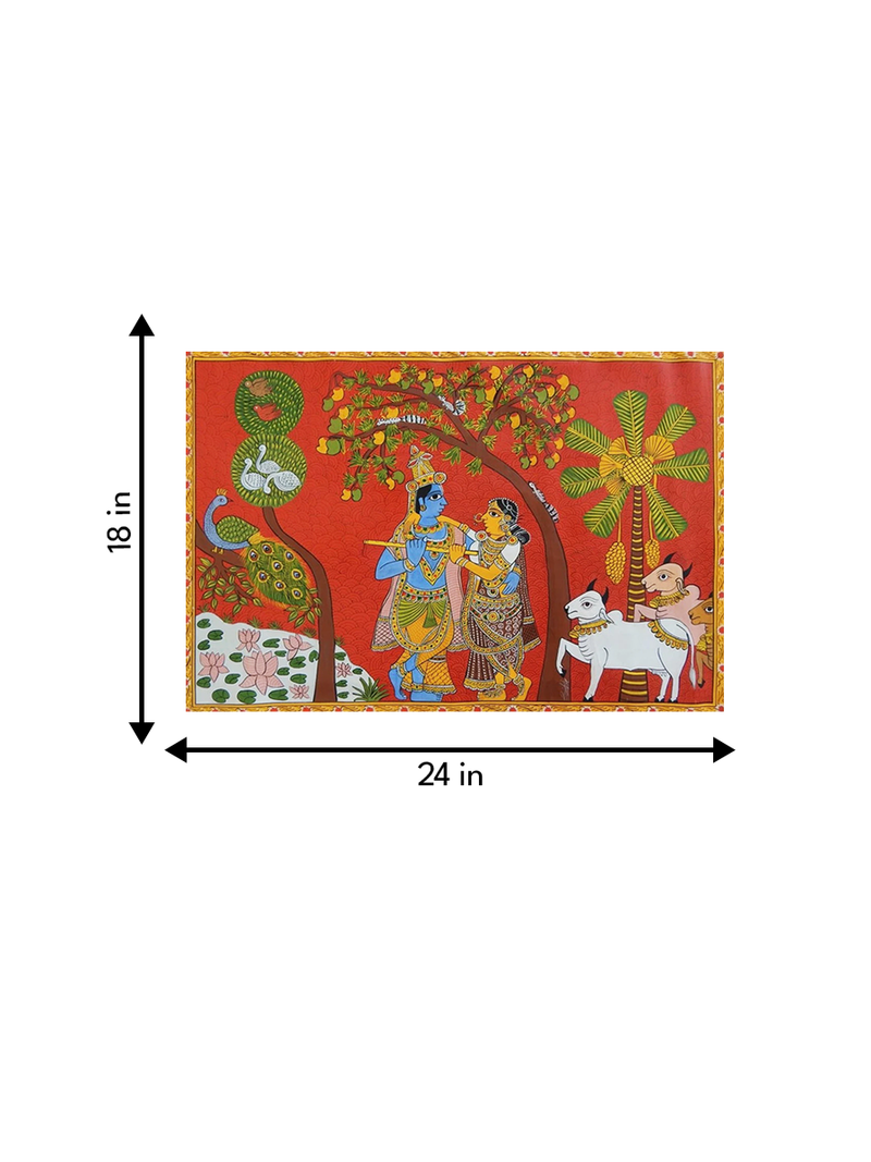 Radha Krishna: CHERIYAL SCROLL PAINTING by Sai Kiran