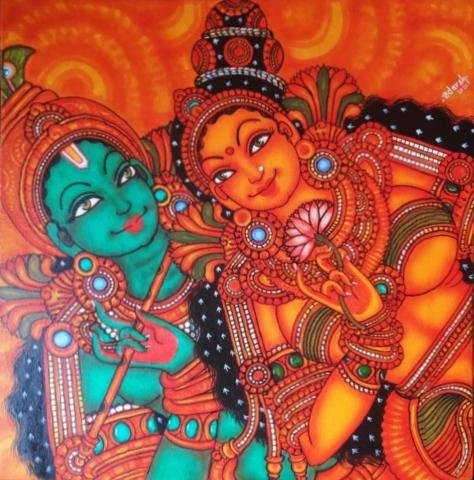 Radha Krishna Kerala Mural Painting by Adarsh Thumbnail