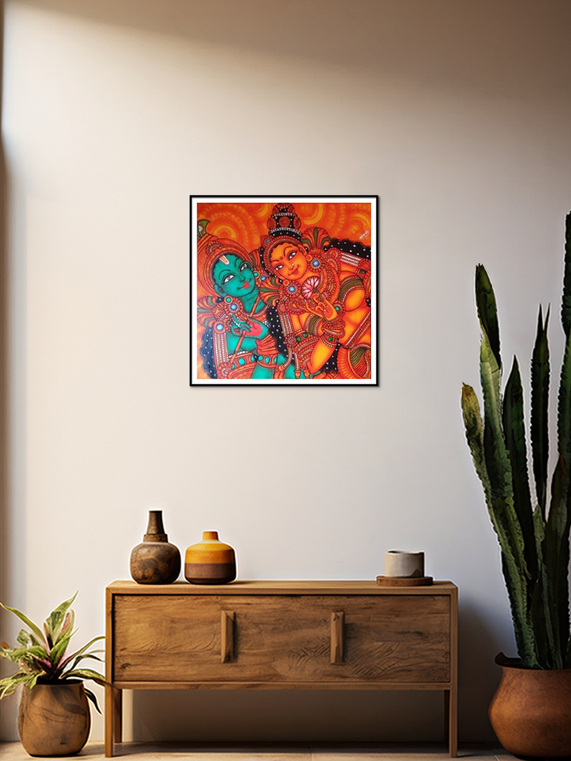 Radha Krishna Kerala Mural Painting by Adarsh for Sale