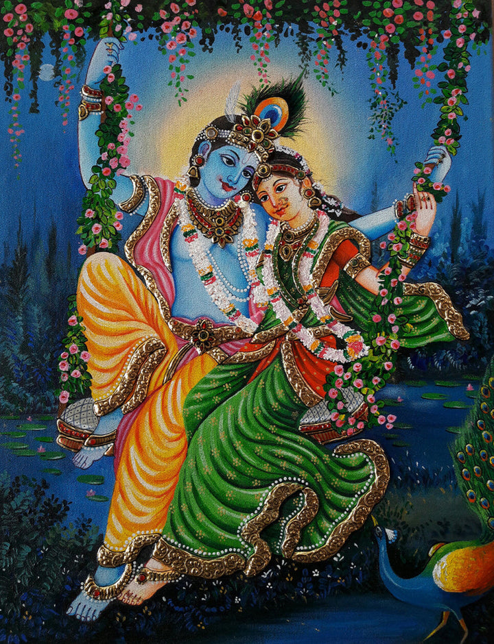 Radha Krishna, Tanjore Art by Sanjay Tandekar Thumbnail