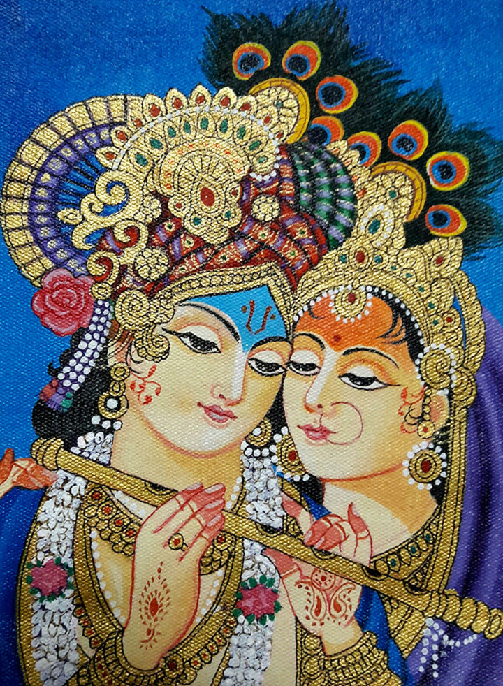 Radha-Krishna, Tanjore Painting by Sanjay Tandekar Thumbnail