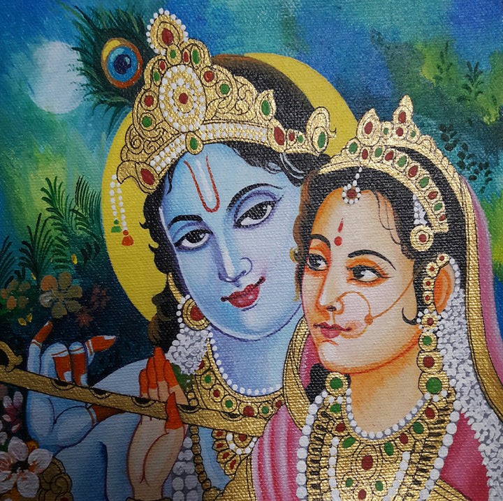Radha-Krishna, Tanjore Painting by Sanjay Tandekar Thumbnail