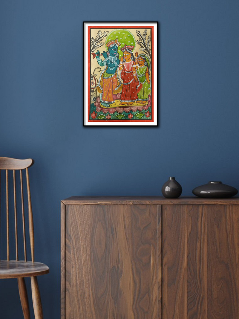 Radha Krishna handpainted in Kalighat style by Manoranjan Chitrakar