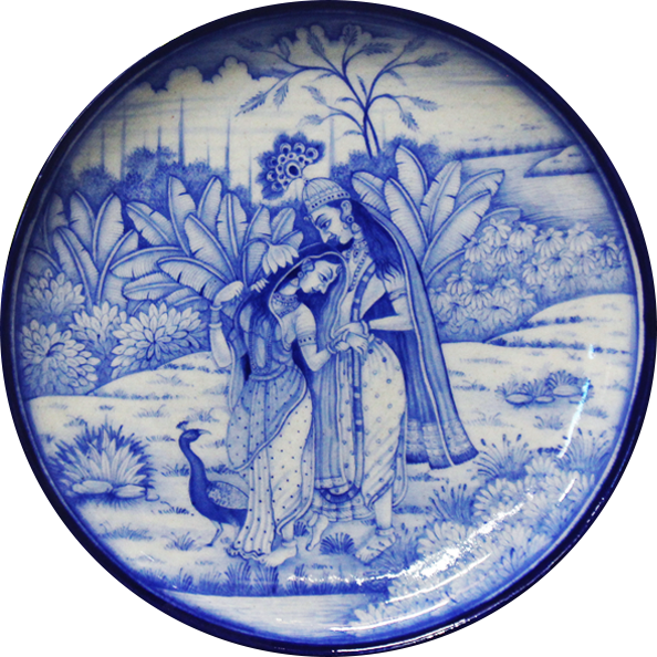 Radha Krishna illustration In Blue Pottery Plates by Gopal Saini Thumbnail