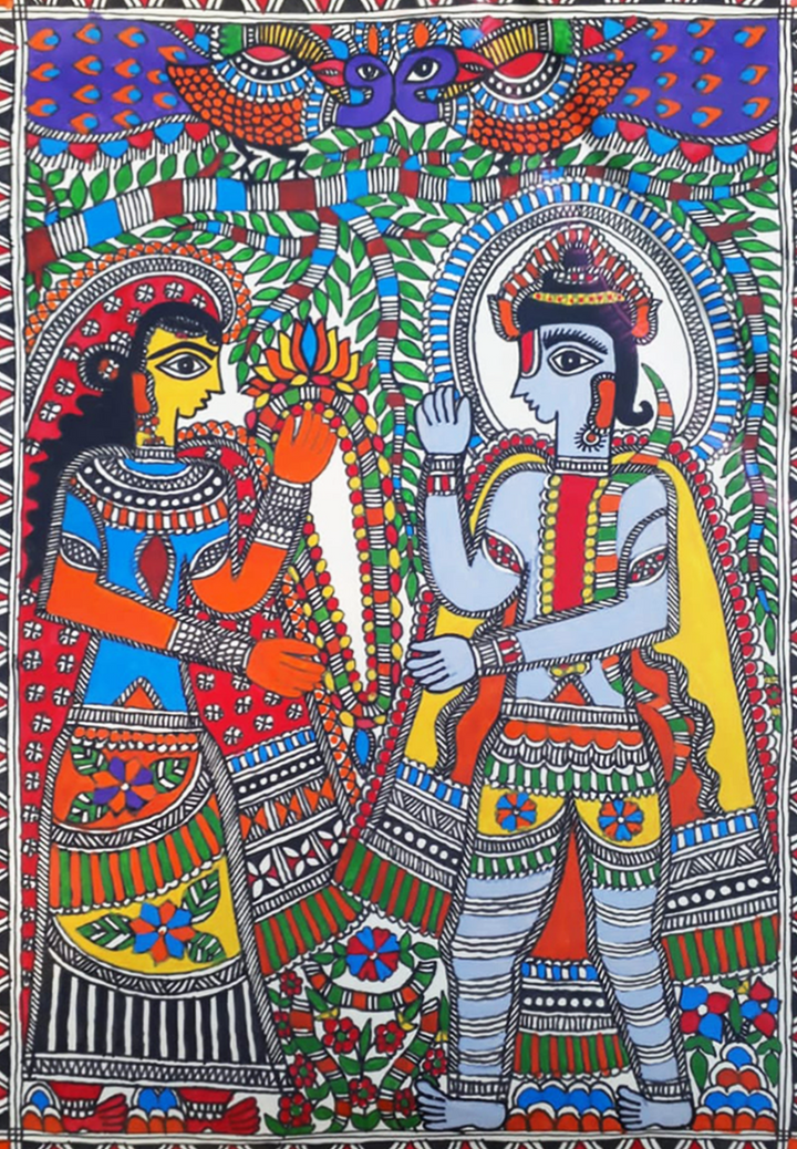 Radha Krishna in Madhubani Painting by Vibhuti Nath Thumbnail