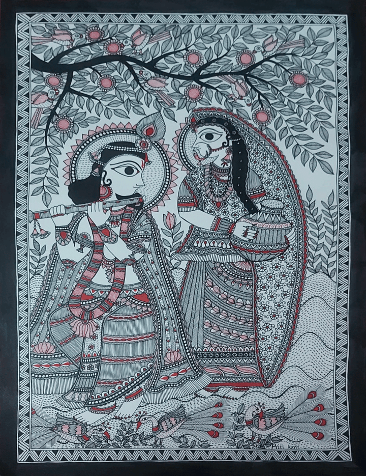 Radha Krishna in Madhubani by Priti Karn Thumbnail