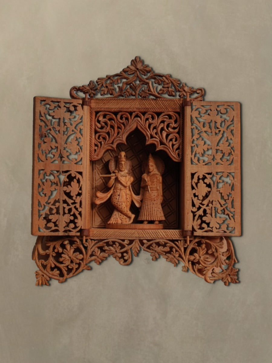 Radha-Krishna Sandalwood Miniature Artwork by Om Prakash