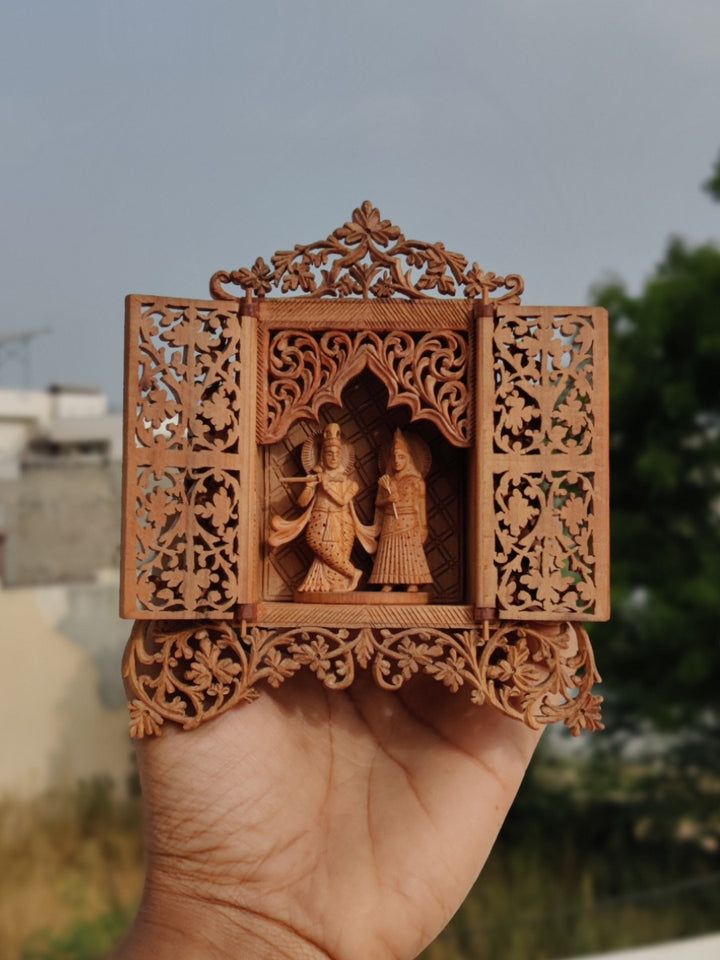 Radha-Krishna in Pure Sandalwood Miniature Artwork by Om Prakash Thumbnail