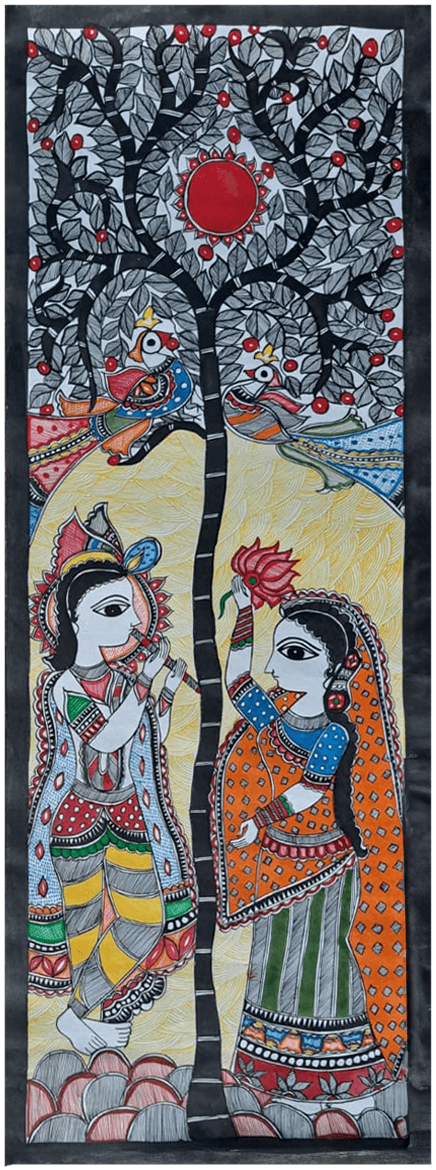 Radha-Krishna scene in Madhubani by Vibhuti Nath Thumbnail