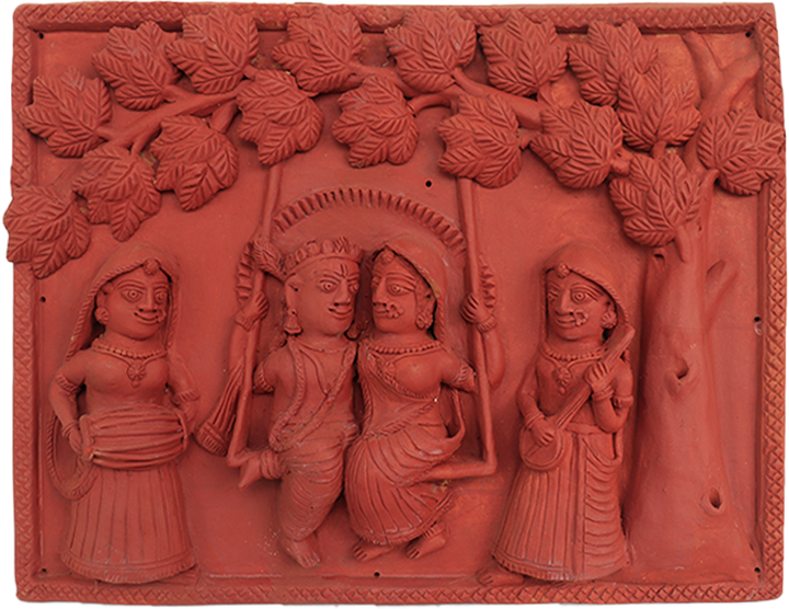 Radha-Krishna seated on a swing: Terracotta by Dinesh Molela Thumbnail