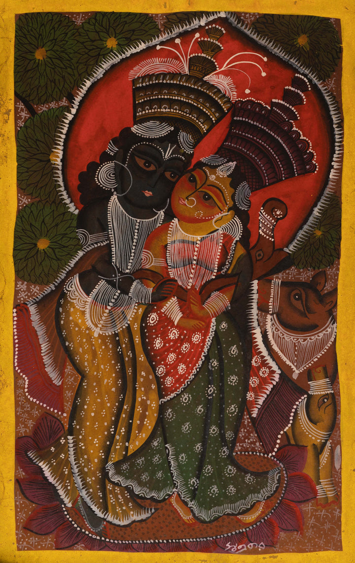 Radha Krishna, the love birds: Bengal Pattachitra by Swarna Chitrakar Thumbnail