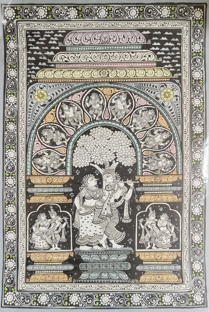The Divine Leela: Lord Krishna and Radha with Devotees in Pattachitra by Apindra Swain Thumbnail