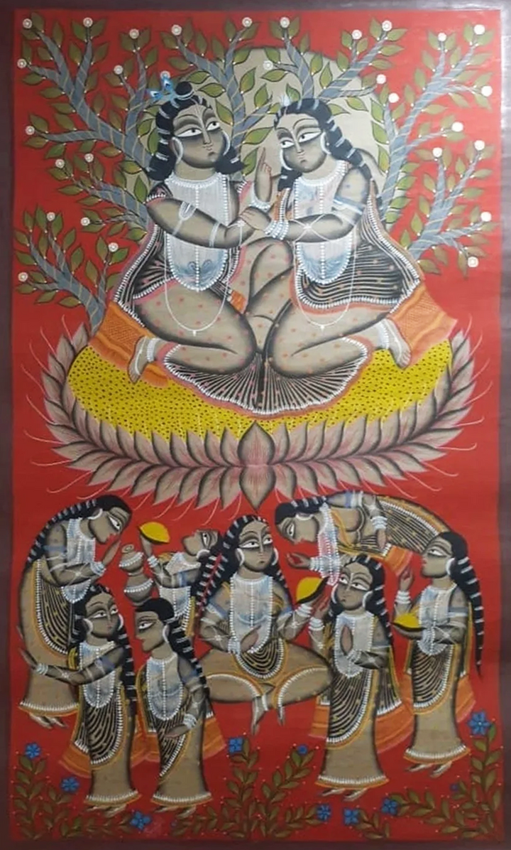 Radha and Krishna:Bengal Pattachitra painting by Manoranjan Chitrakar Thumbnail