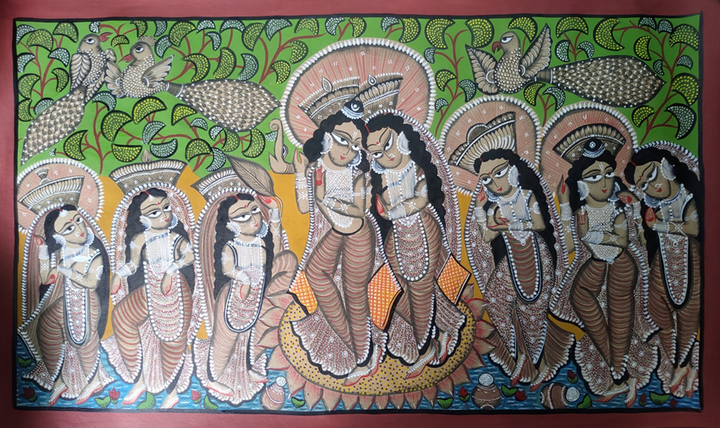 Radha and Krishna:Kalighat painting by Hasir  Chitrakar Thumbnail