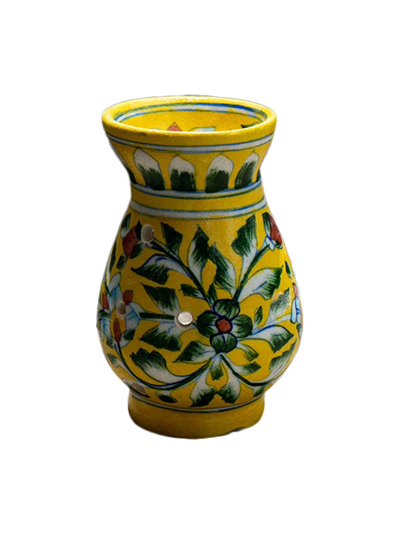 Shop Radiant Blooms: Tealight Harmony in the Yellow Pot Blue Pottery By Gopal Saini
