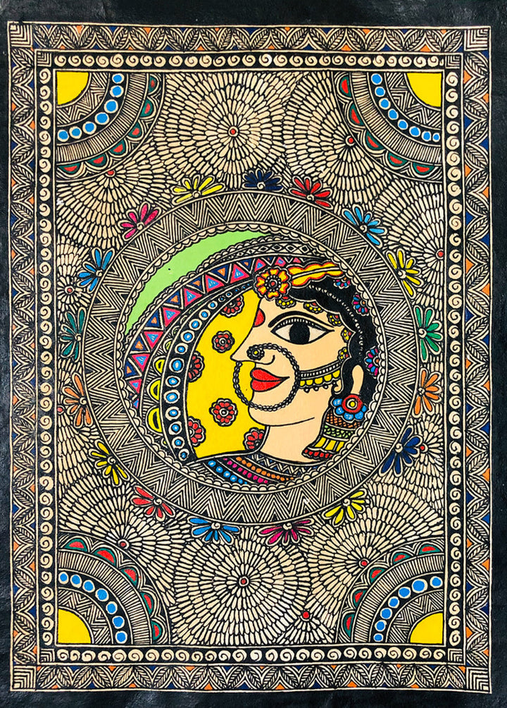 Radiant Elegance - Feminine beauty in Madhubani, Madhubani Art by Ambika Devi Thumbnail