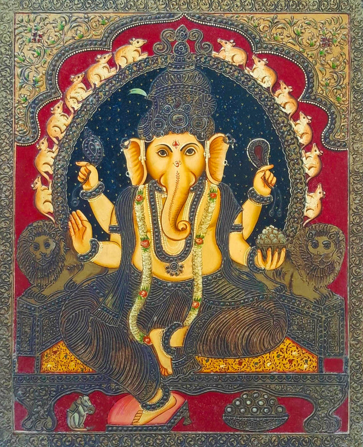 Radiant Reverence: Pankaj Kumar's Usta Miniature Splendor of Lord Ganesha Thumbnail