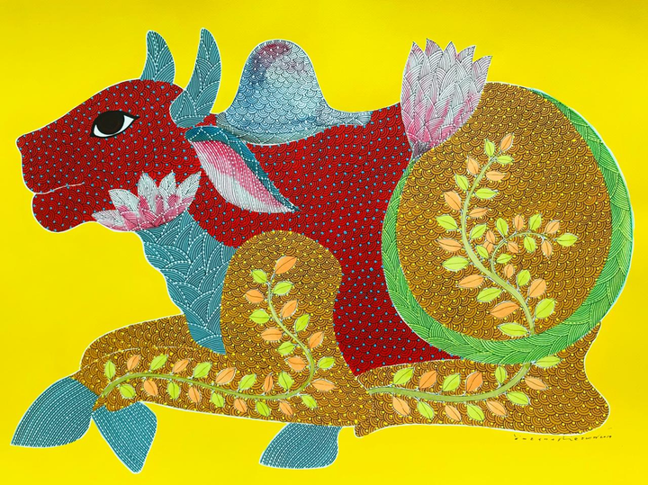 Lord Shiva's Vaahan: Nandi Bull in Gond by Venkat Shyam Thumbnail