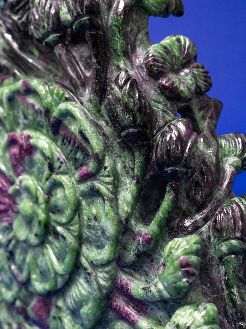 Radiant Wisdom: Ruby Zoisite Sculpture of Goddess Saraswati 