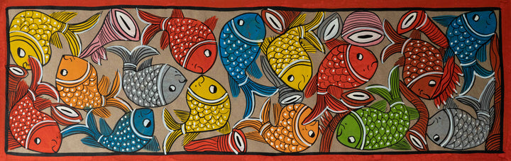 Radiant fishes in Santhal Tribal Pattachitra by Manoranjan Chitrakar Thumbnail
