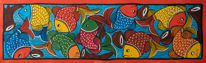 Radiant fishes in Santhal-Tribal Pattachitra by Manoranjan Chitrakar Thumbnail