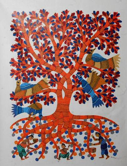 Interdependence: Tree, Birds and Humans in Gond by Kailash Pradhan Thumbnail