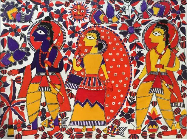 Ram, Lakshman, and Sita in Madhubani by Izhar Ansari Thumbnail