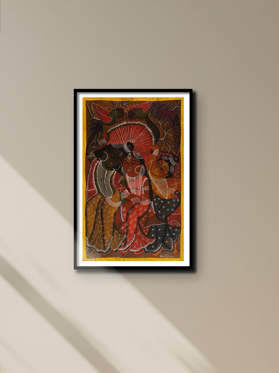 Ram, Sita, and Lakshman: Bengal Pattachitra by Swarna Chitrakar for sale