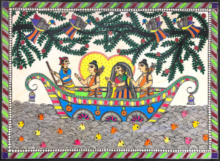 Ram, Sita and Lakshman's journey to the forest, Madhubani by Ambika devi Thumbnail