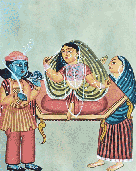 Rani, Senapati and Dasi in Kalighat by Hasir Chitrakar Thumbnail