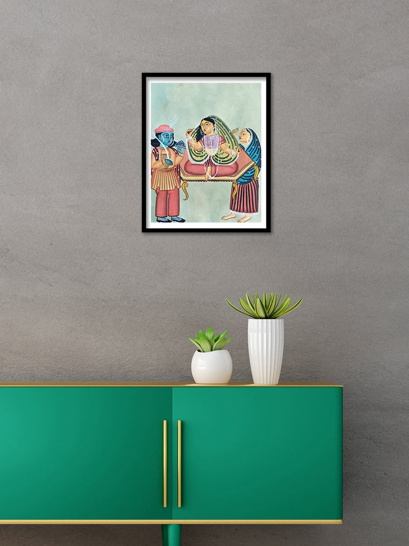 Rani, Senapati and Dasi (Queen, commander and attendant) in Kalighat by Hasir Chitrakar