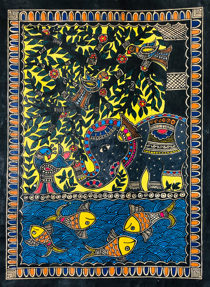 Realm of Harmony - Tapestry of Madhubani Art by Ambika Devi Thumbnail