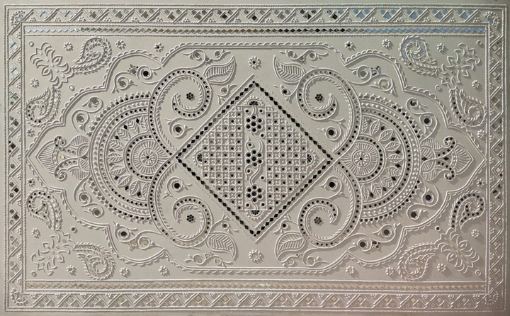 Traditional White Lippan Kaam by Nalemitha For Home Decor, Gifting Thumbnail