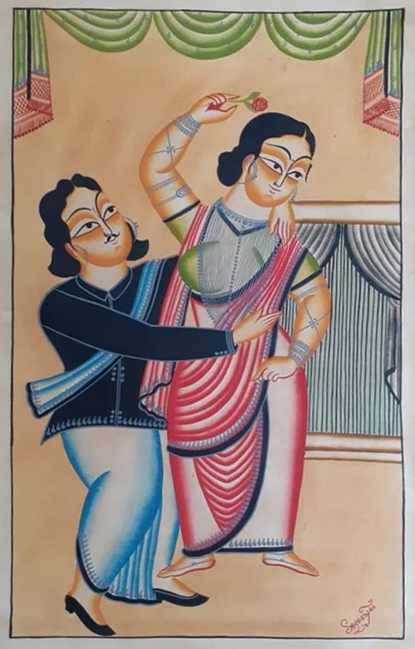 Reflections of love:Kalighat painting by Hasir Chitrakar Thumbnail