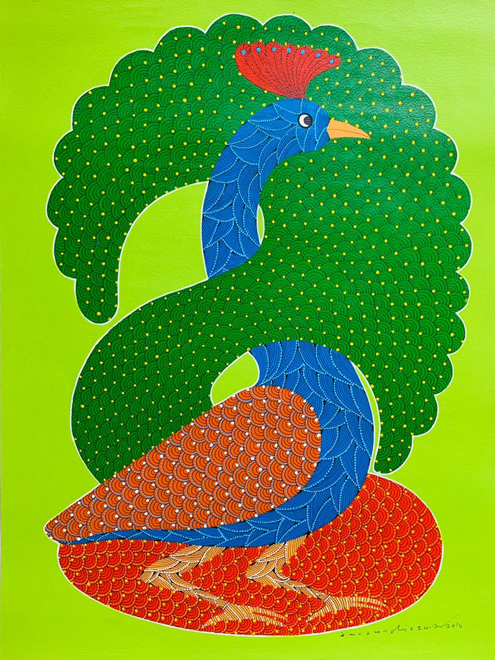Regal Allure of the Peacock: Gond Painting by Venkat Shyam Thumbnail