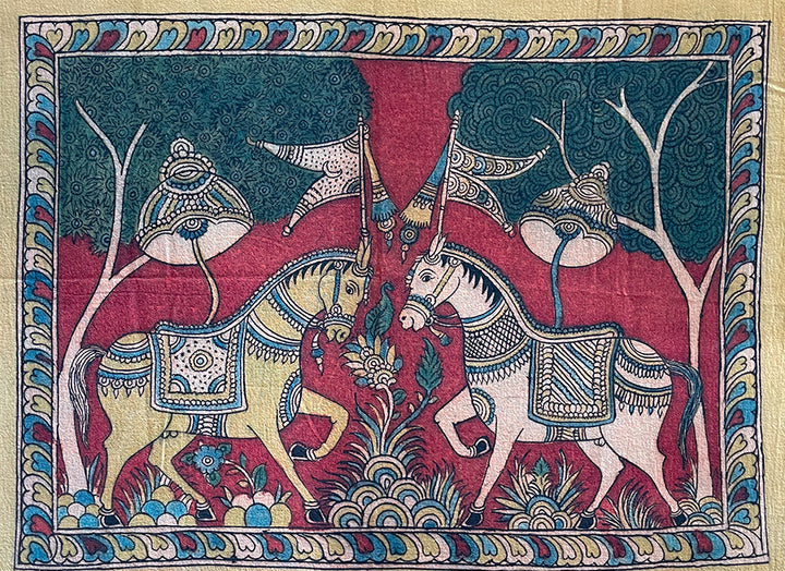 Regal Equilibrium: A Majestic Kalamkari Portrait of Royal Horses by Siva Reddy Thumbnail