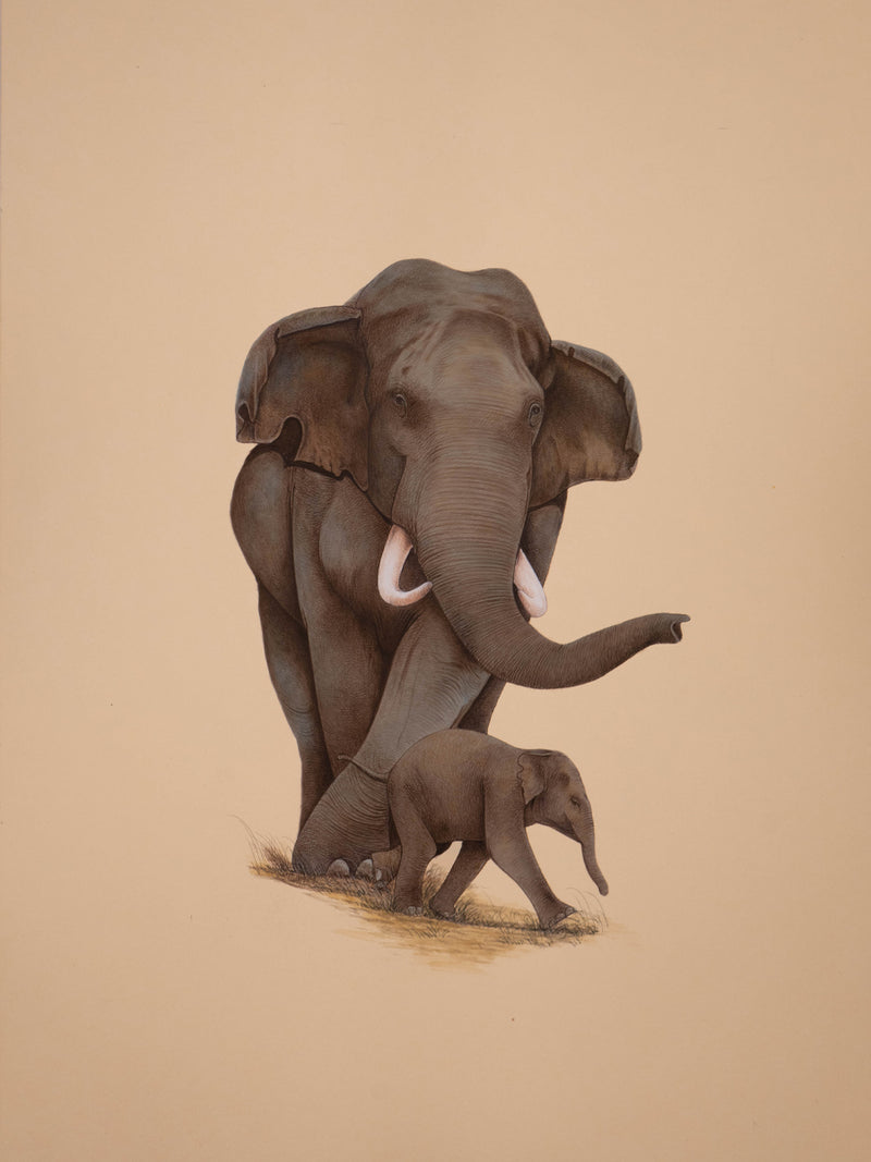 Buy Regal Stroll A Mughal Miniature Symphony of Elephant Harmony by Mohan Prajapati