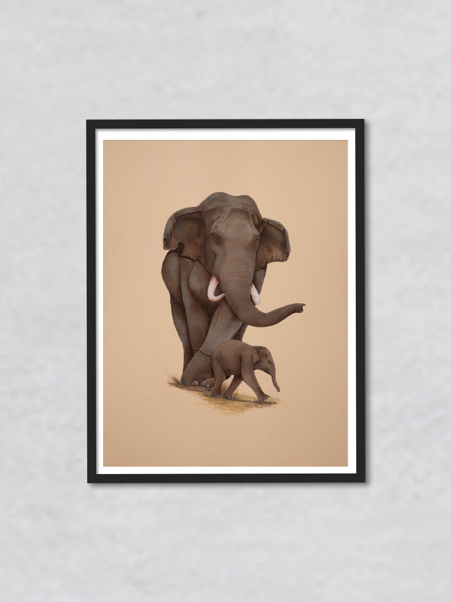 Regal Stroll A Mughal Miniature Symphony of Elephant Harmony by Mohan Prajapati