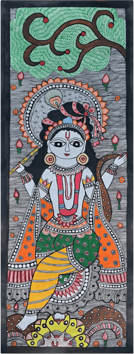 Representation of Lord Krishna with his flute: Madhubani by Vibhuti Nath Thumbnail