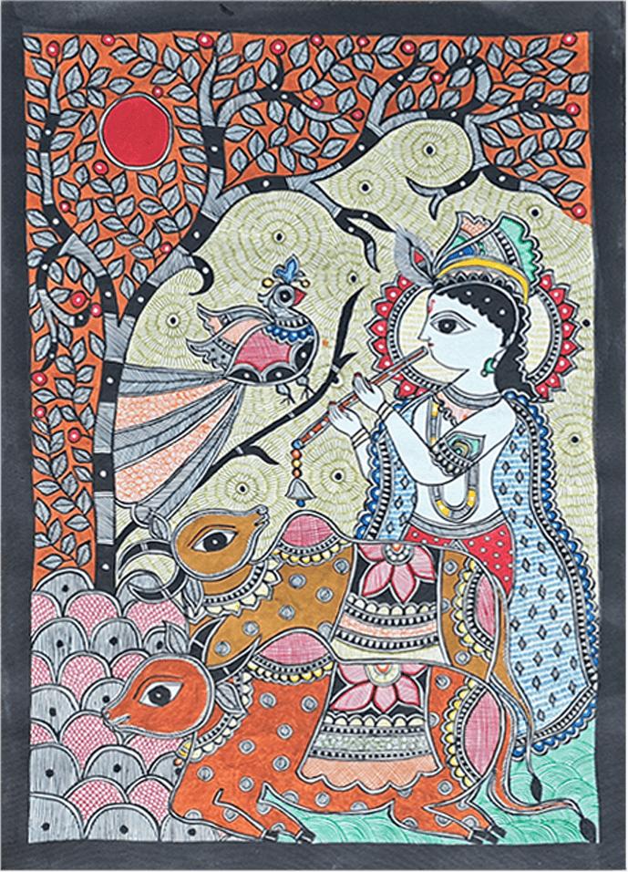 Representation of Lord Krishna with his flute: Madhubani by Vibhuti Nath Thumbnail