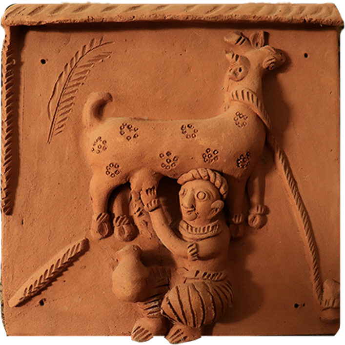 Representation of a man milking goat: Terracotta by Dinesh Molela Thumbnail