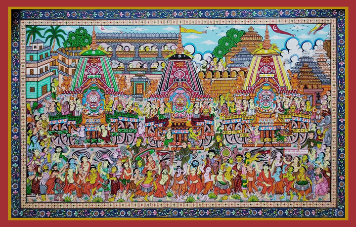 Puri Ratha Yatra - Pattachitra Art by Purusottam Swain for Home Decor Thumbnail