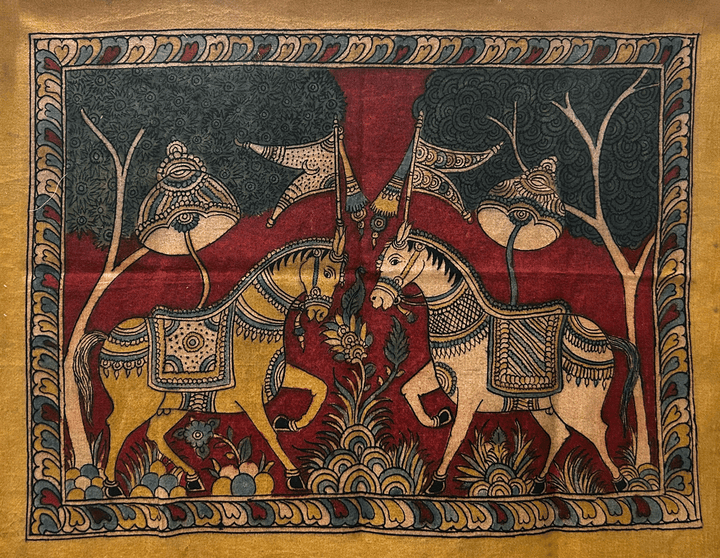 Royal Horses Kalamkari art by K Siva Reddy Thumbnail