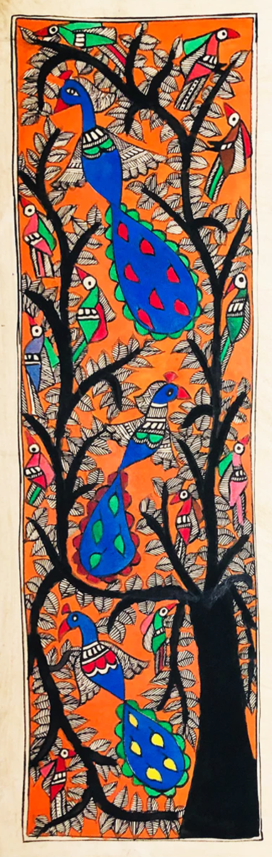 Royal Symphony: The Peacocks on an Orange Canvas by Ambika Devi Thumbnail