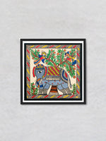 Royal Encounter Majestic Elephant and Enchanting Tree in Madhubani Painting by Ambika Devi